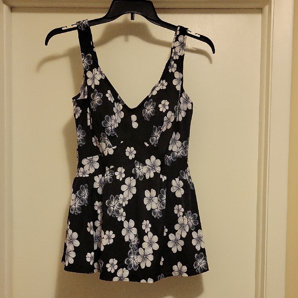 LE COVE Women's Plus Floral Black and White Bathing Suit